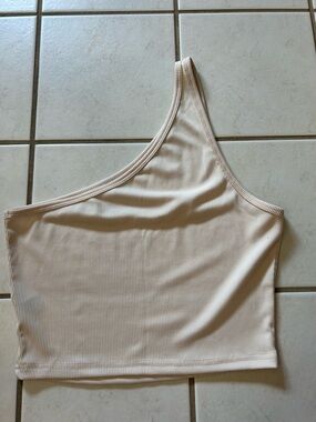 SHEIN One-Shoulder Ribbed Crop Top in Light Beige